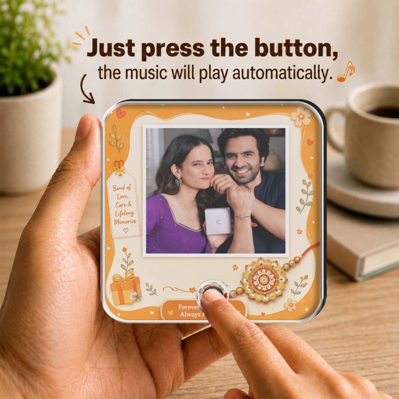 Personalized Raksha Bandhan Gift Customized Music Fridge Magnet with USB-C Rechargeable Sibling Blessing Gift for Bhaiya Behen Rakhi Surprise for Sister